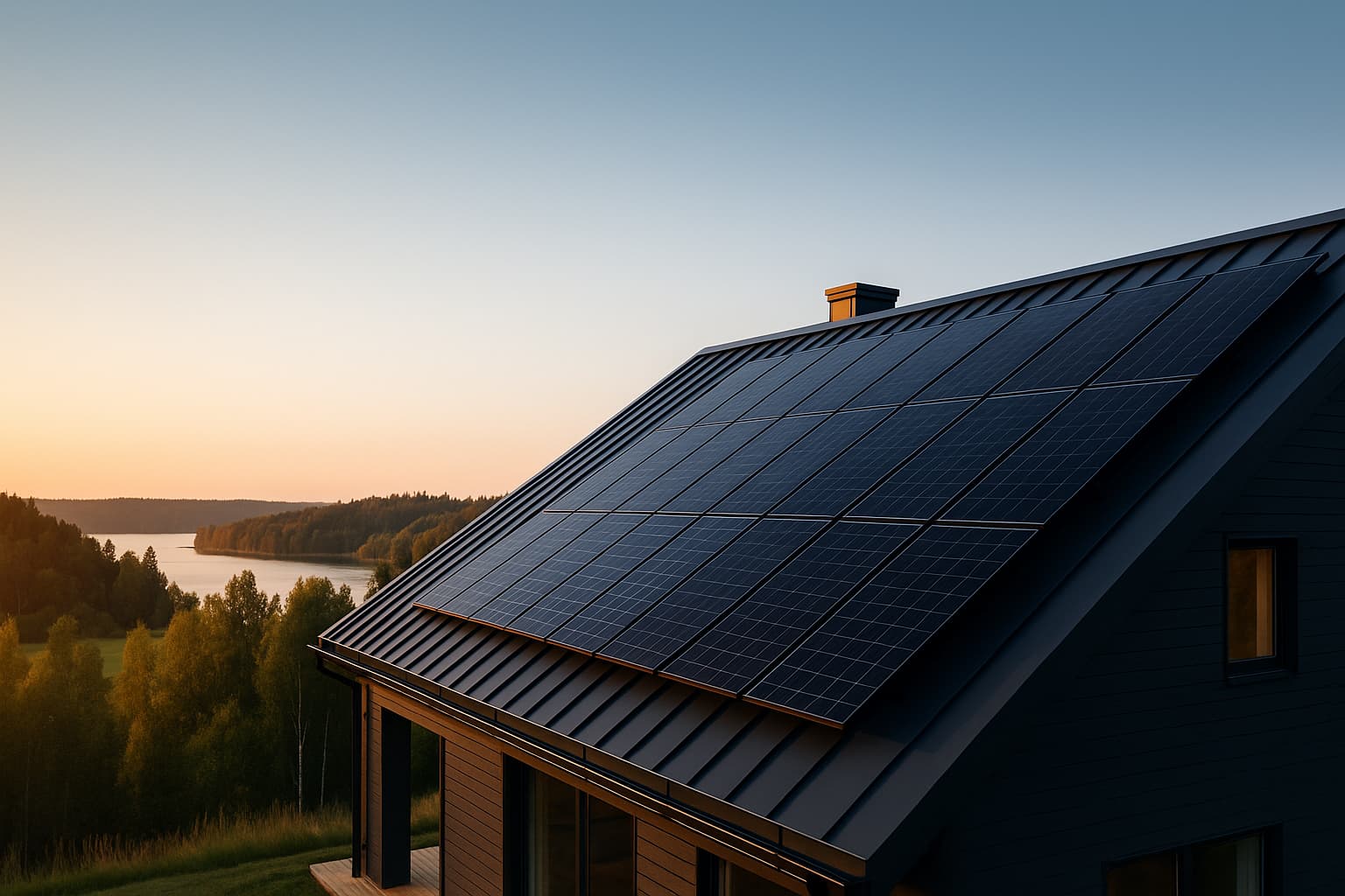 Aurinkoenergiajärjestelmä rakennuksen katolla